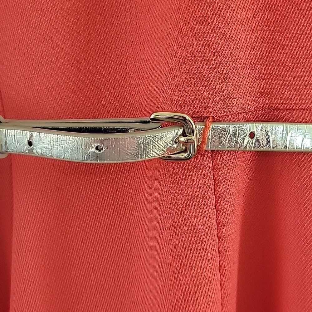 Gianni Bini Orange Fit & Flare Dress Gold Belt Cap Sleeve Size 6 - Picture 8 of 16